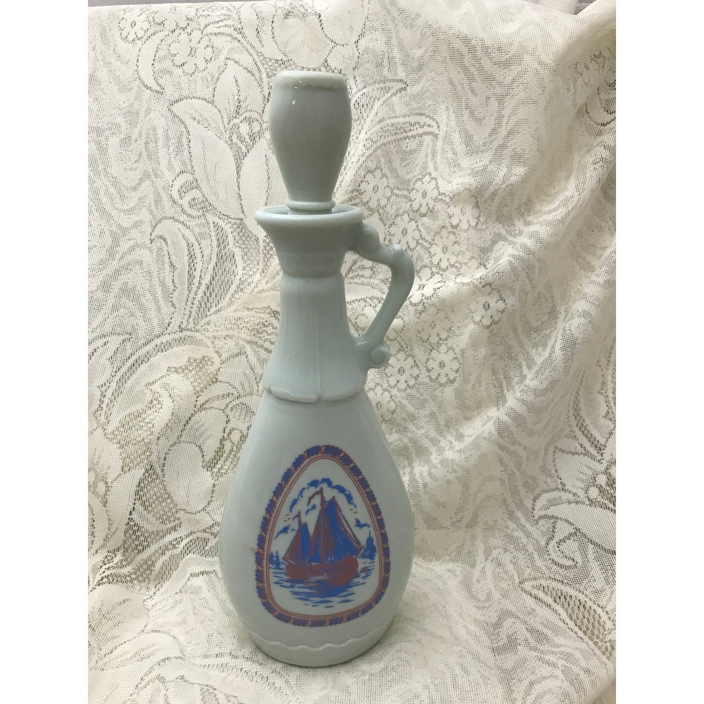 1963 Jim Beam Whisky Decanter Blue and Red Delft Windmill Bottle Retro Barware